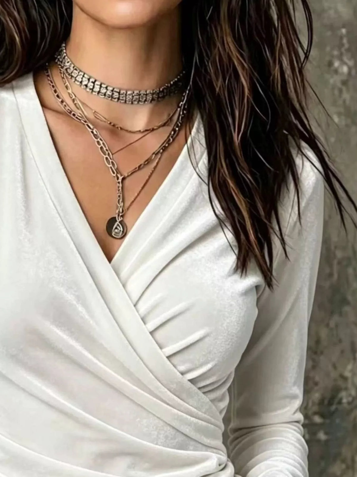 Full Size Velvet Wrap-Front Long Sleeve T-Shirt Plus Size