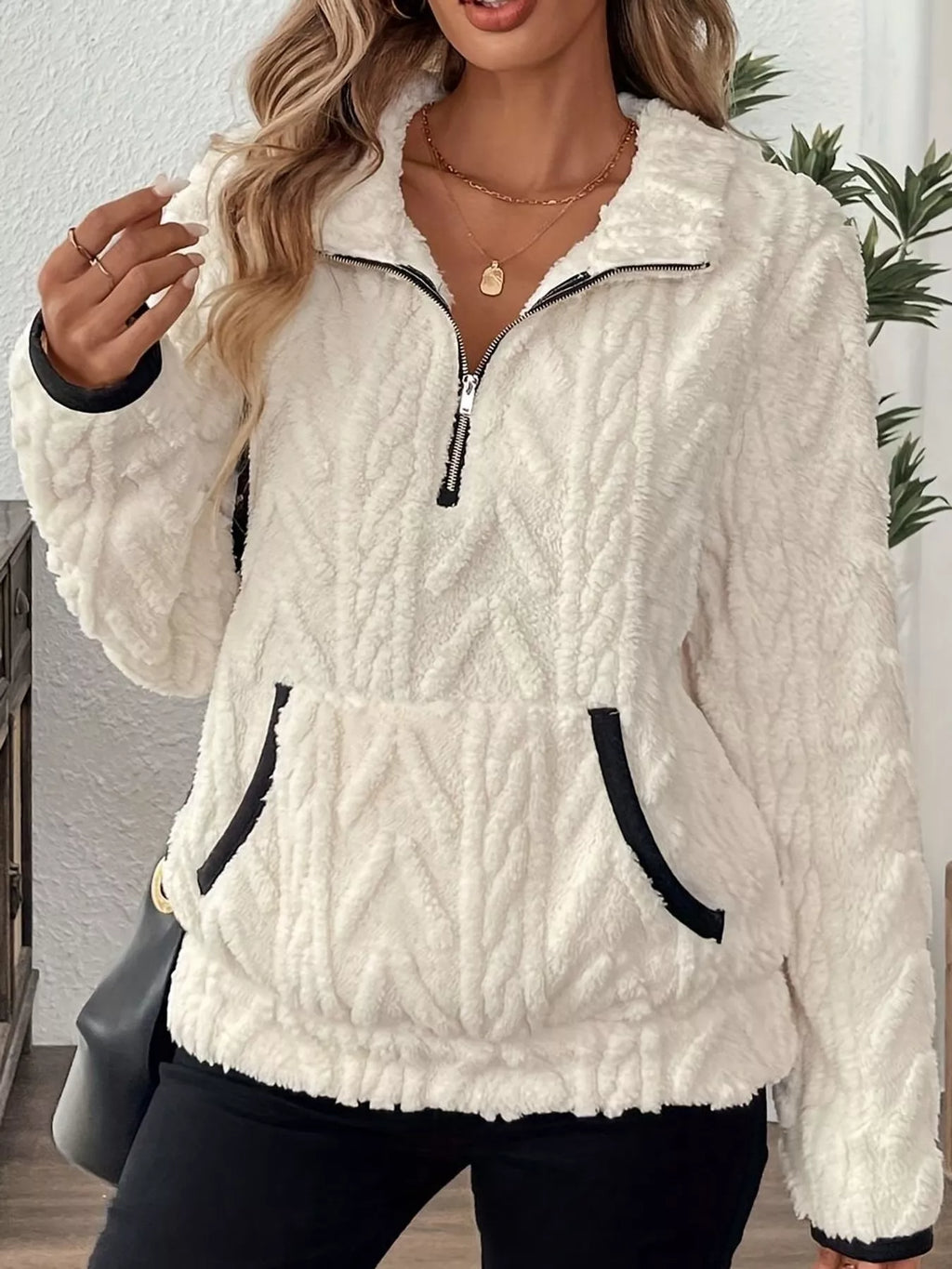Full Size Quarter-Zip Sherpa Sweatshirt Plus Size