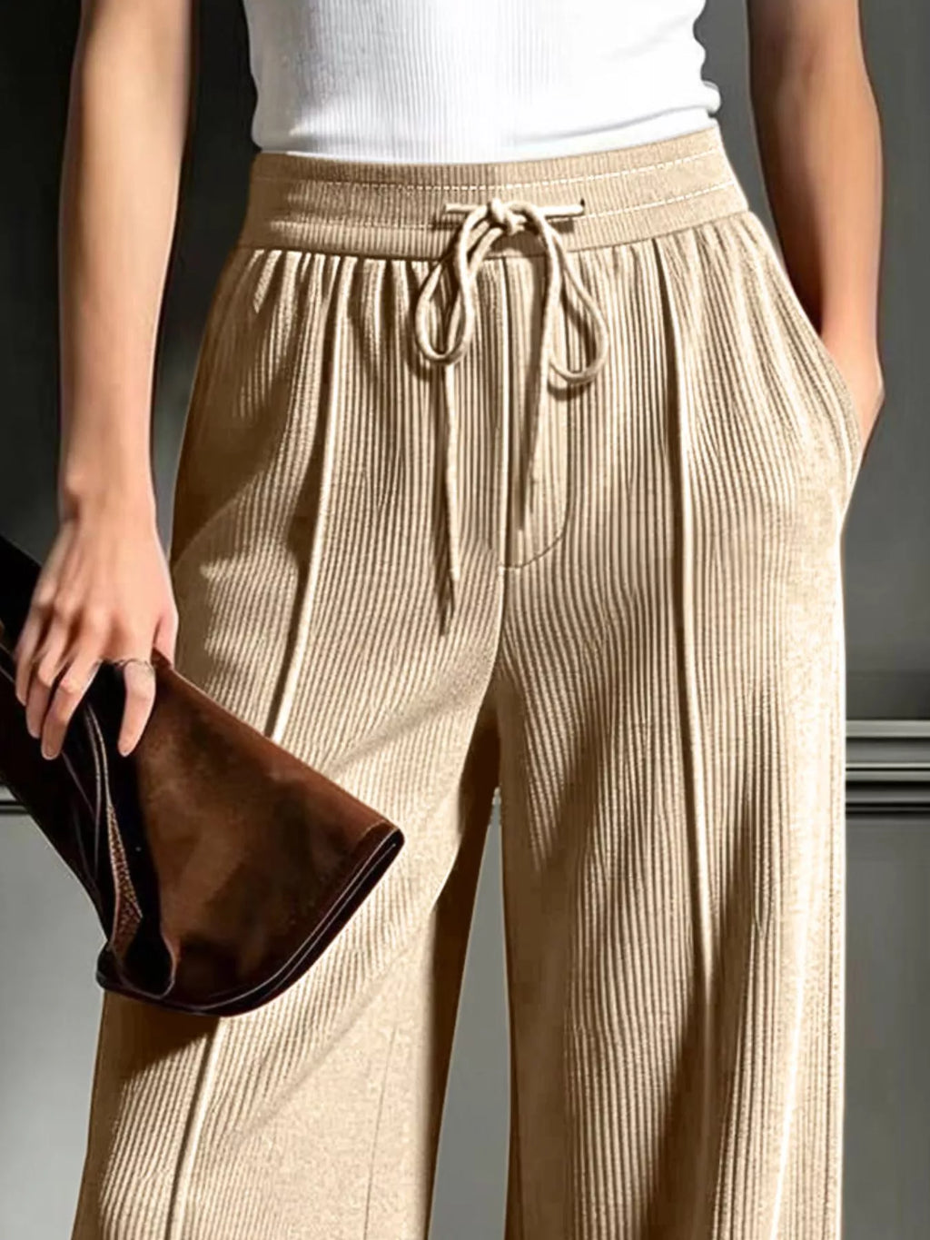 High-Waisted Wide-Leg Ribbed Corduroy Pants