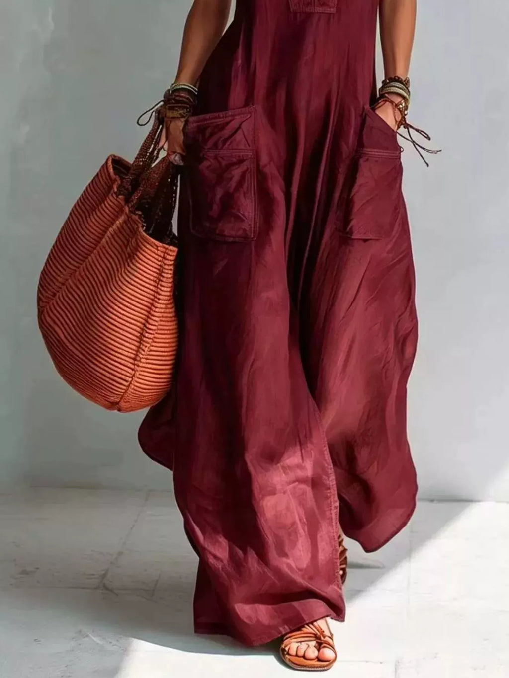 Full Size V-Neck Sleeveless Wide-Leg Jumpsuit Plus Size