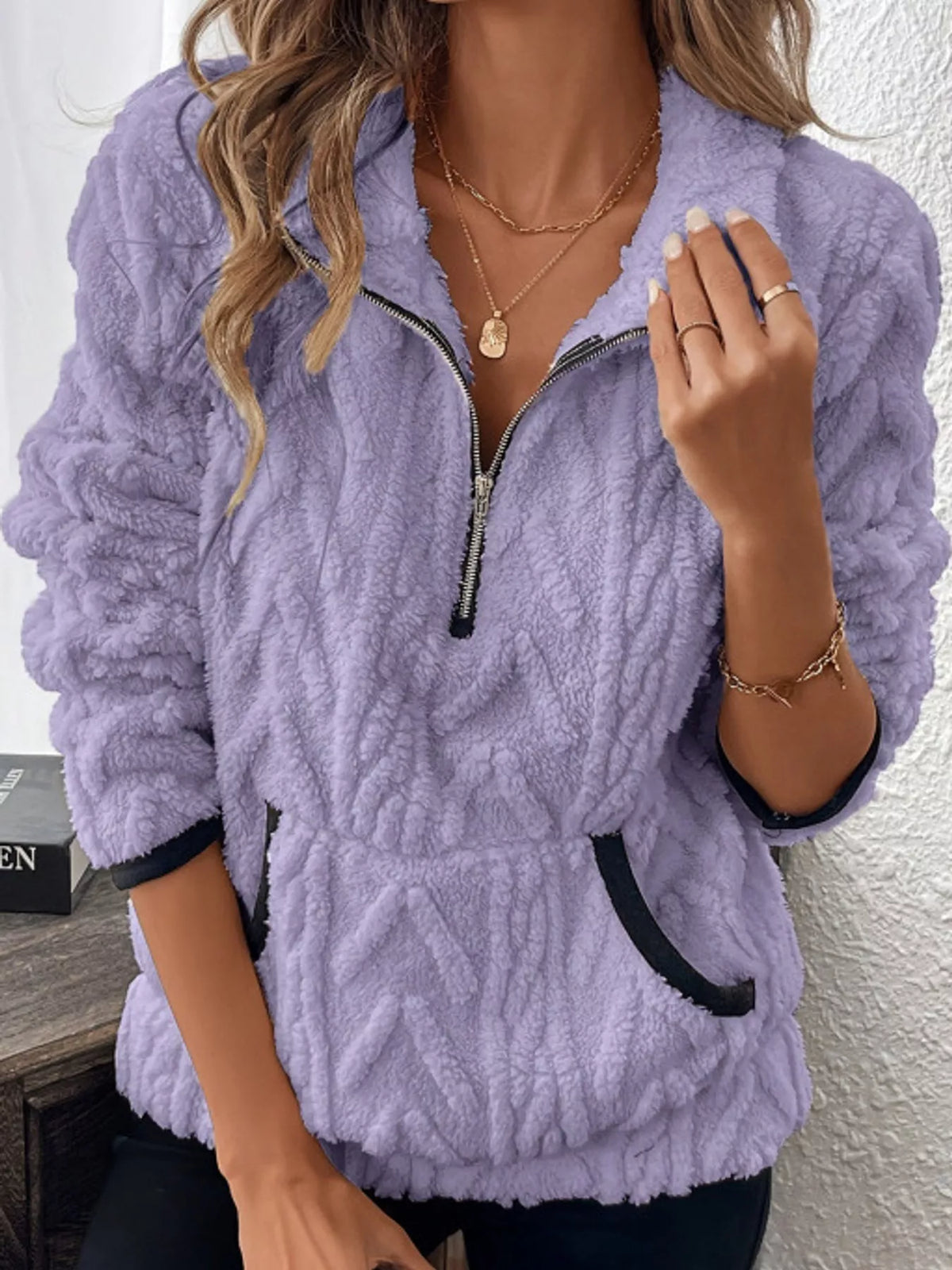 Full Size Quarter-Zip Sherpa Sweatshirt Plus Size