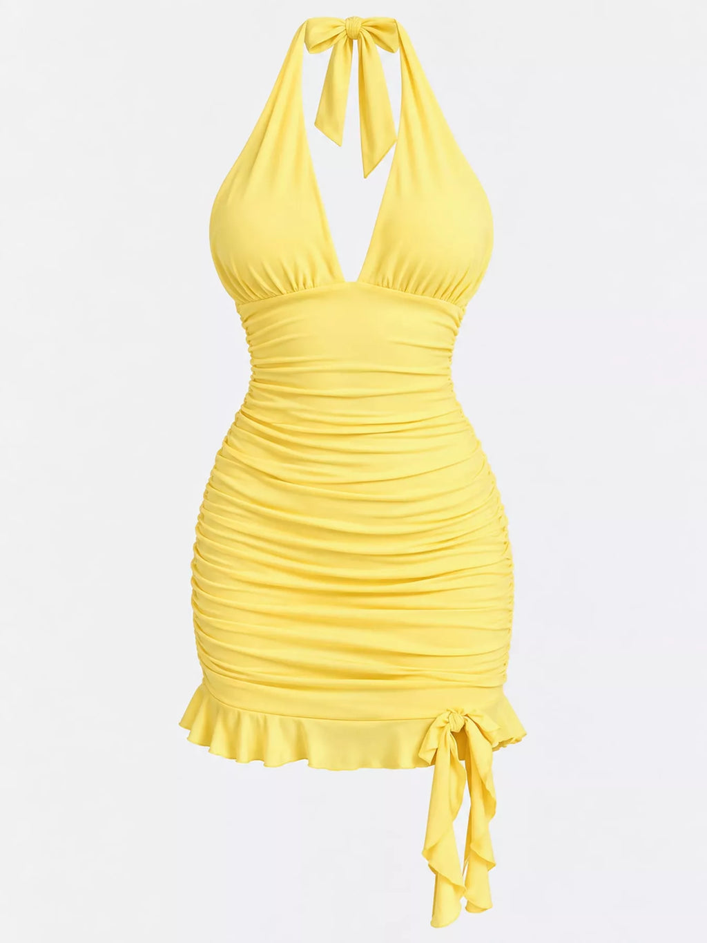 Ruched Halter Neck Bodycon Mini Dress