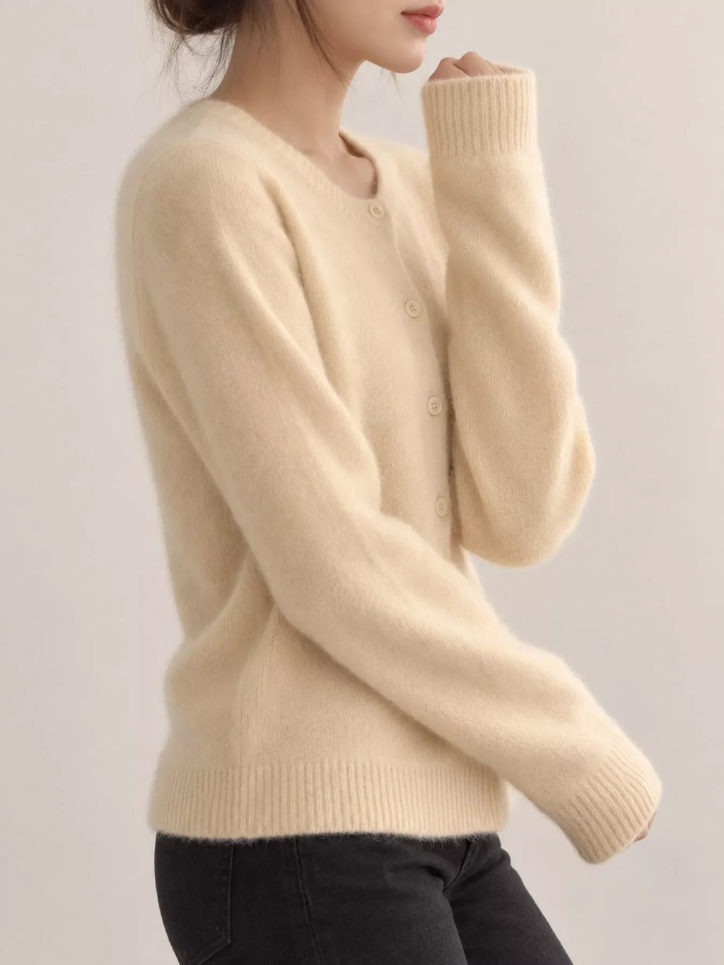 Crew Neck Button-Down Knit Cardigan