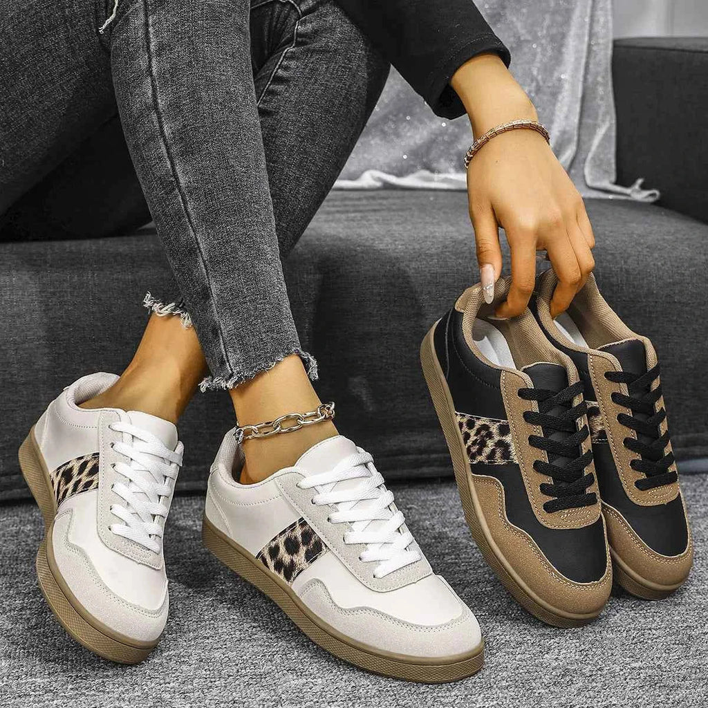 Leopard Print Lace-Up Sneakers with Round Toe