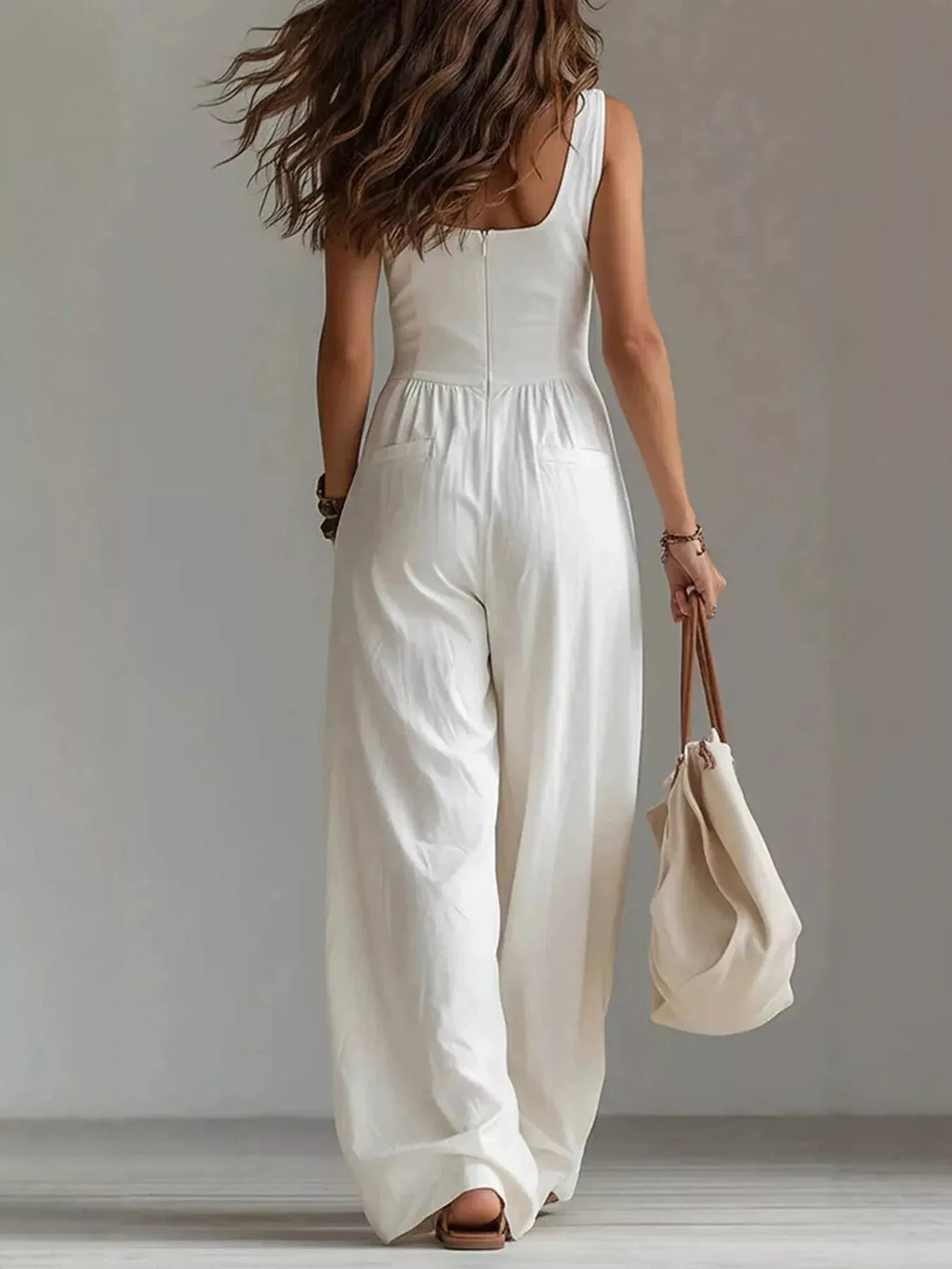 Sleeveless Button-Front Jumpsuit