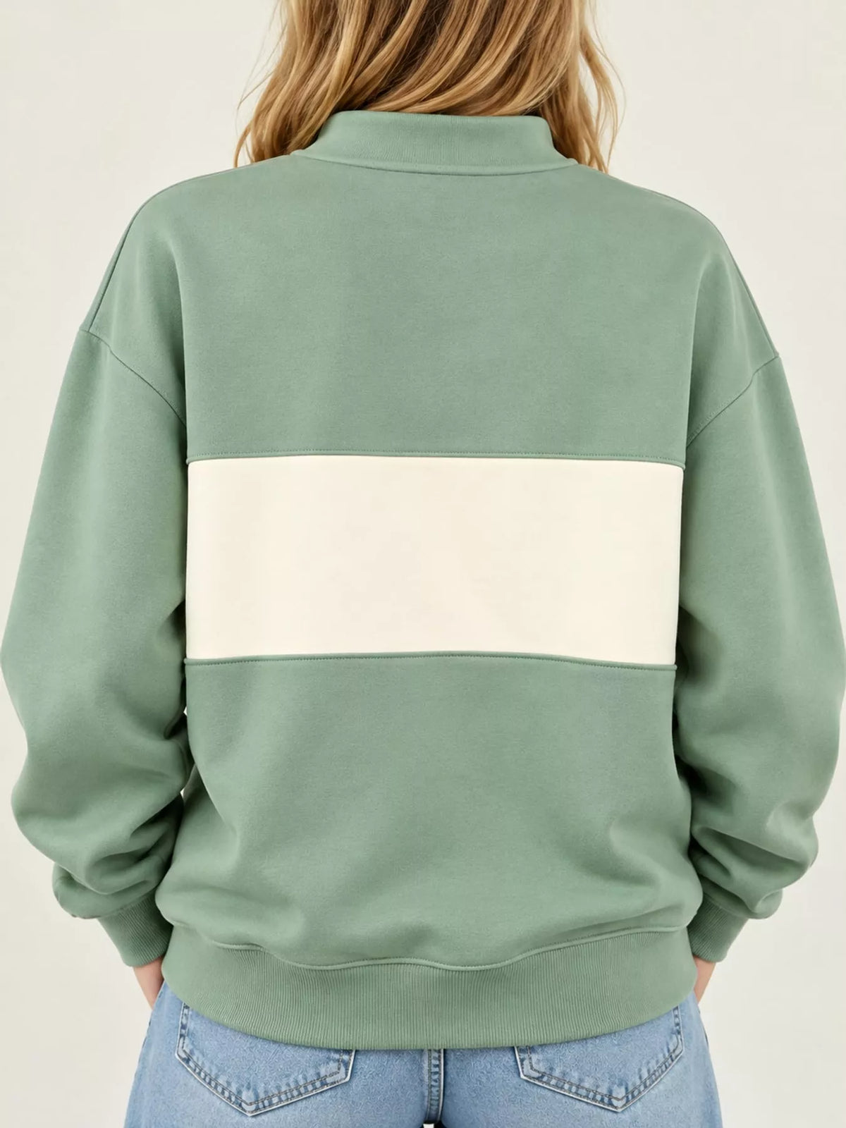 Full Size Color Block Snap-Button Sweatshirt Plus Size