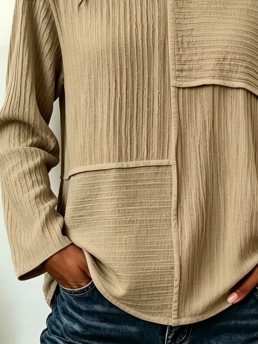 Textured Patchwork Long Sleeve Casual T-Shirt