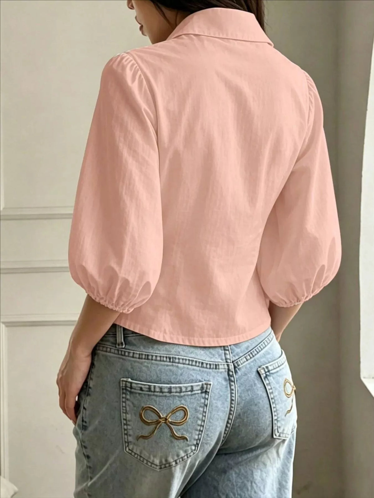 Button-Down Shirt with Puff Sleeves