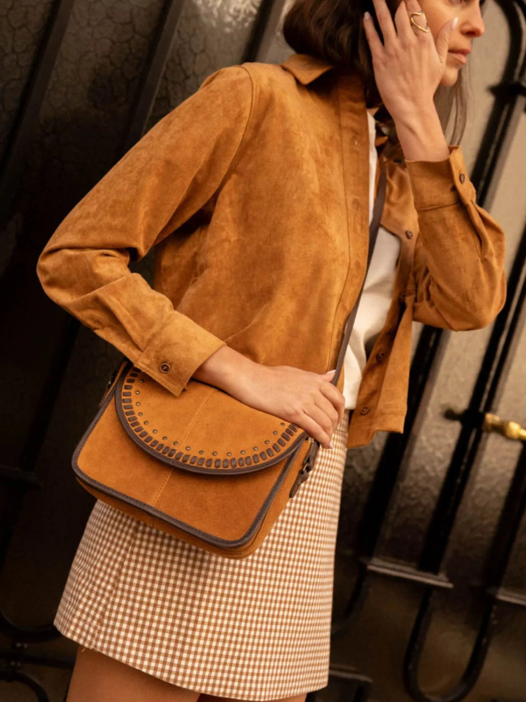 Cropped Faux Suede Button-Down Jacket