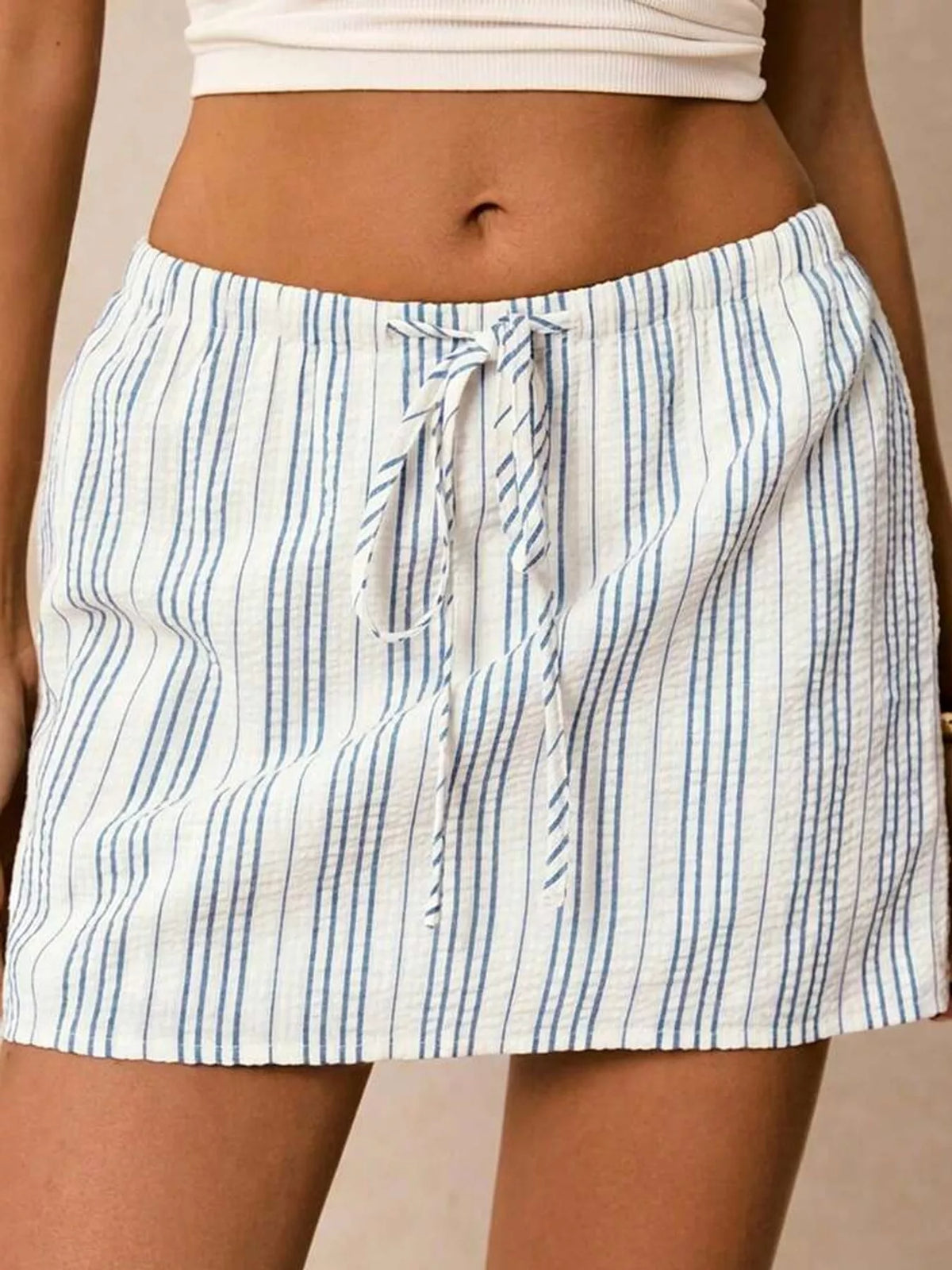Striped Drawstring Mini Skort