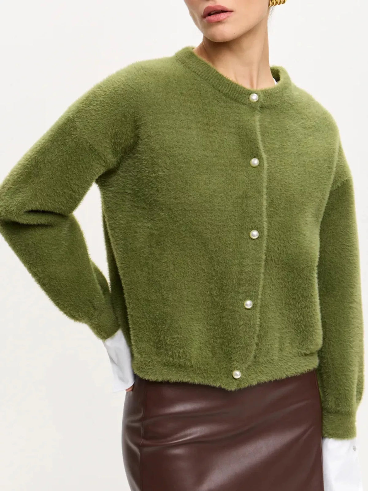 Fuzzy Knit Button Down Cardigan