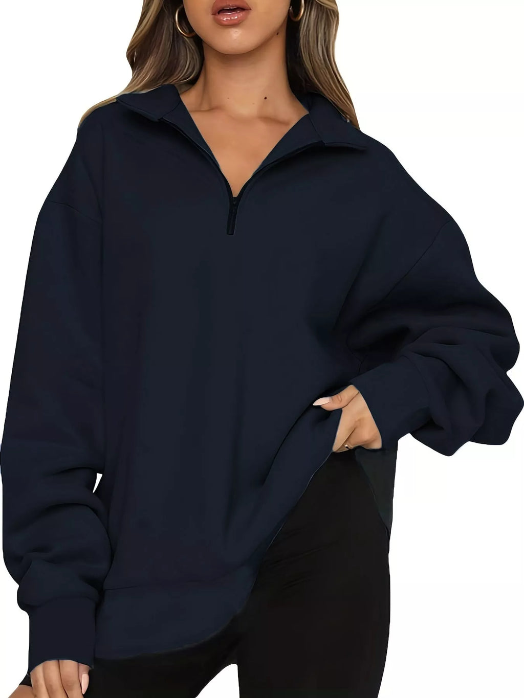 Full Size Quarter-Zip Dropped Shoulder Sweatshirt Plus Size