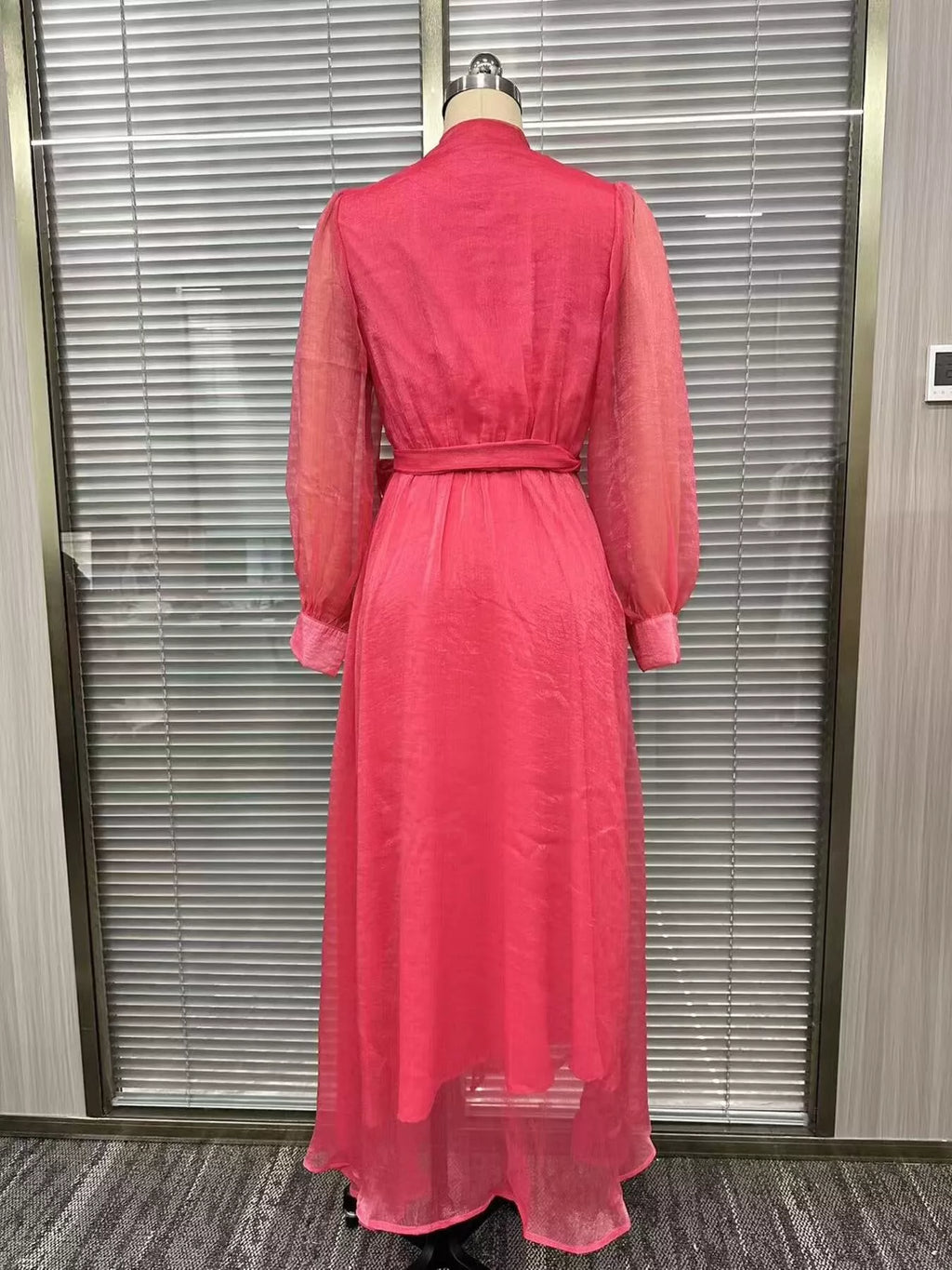 Long Sleeve Chiffon Wrap Maxi Dress with High Slit