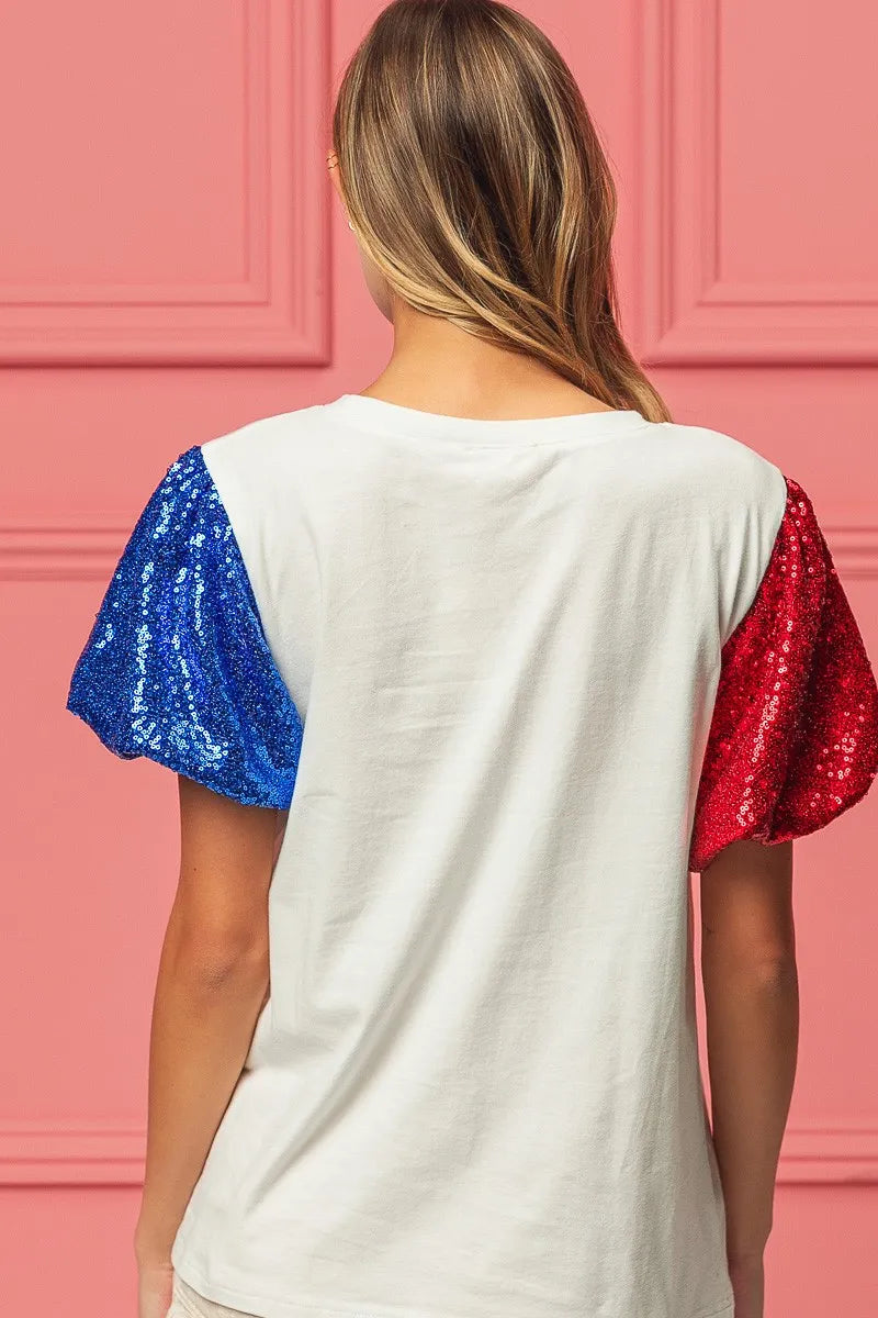 BiBi Sequin American Flag Bow Top