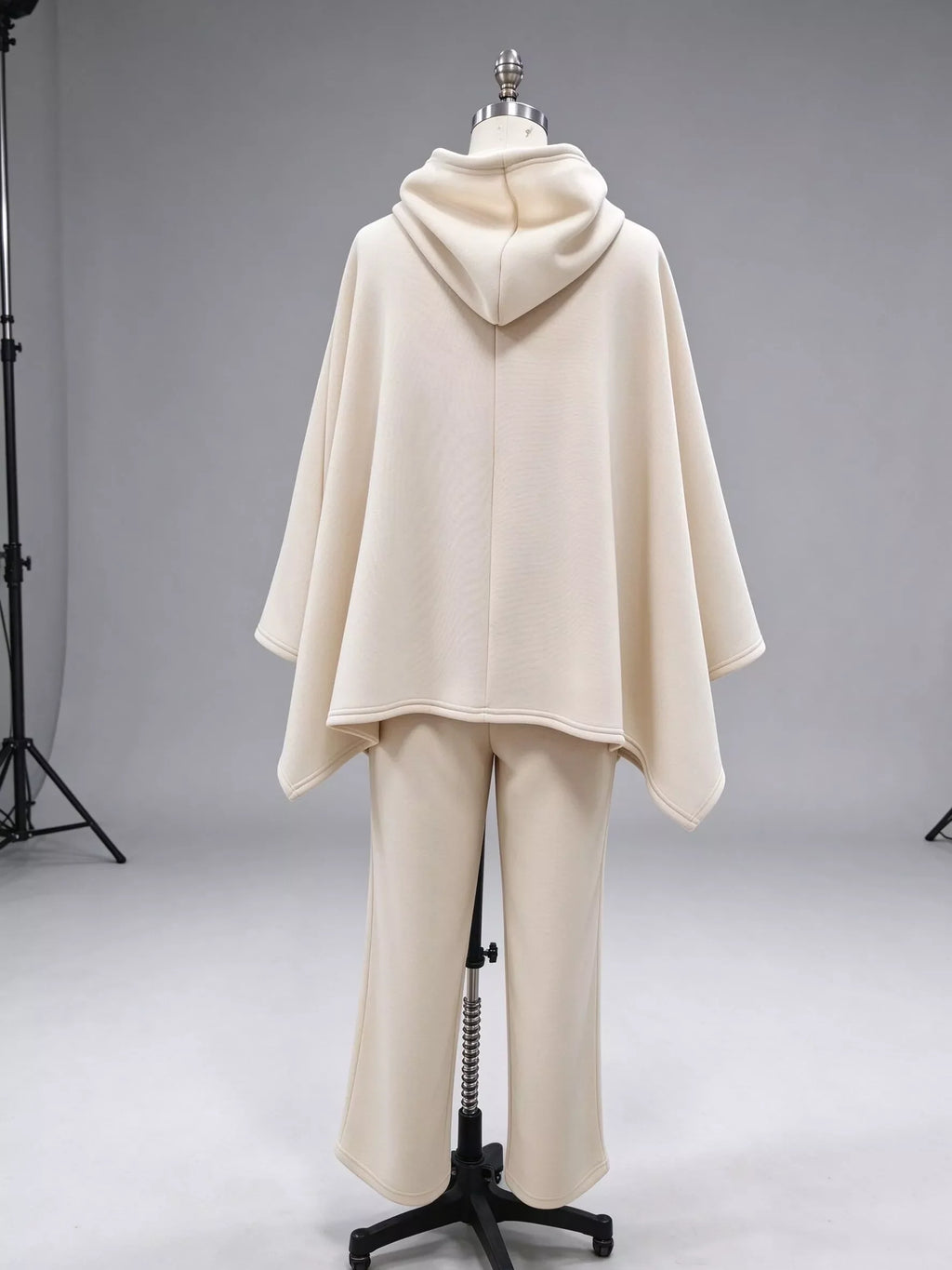 Hooded Poncho and Wide-Leg Pants Set