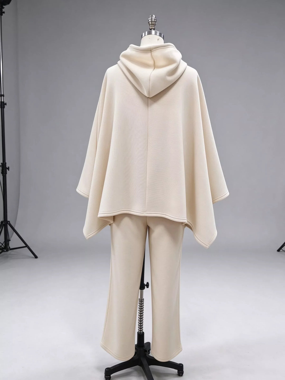 Hooded Poncho and Wide-Leg Pants Set