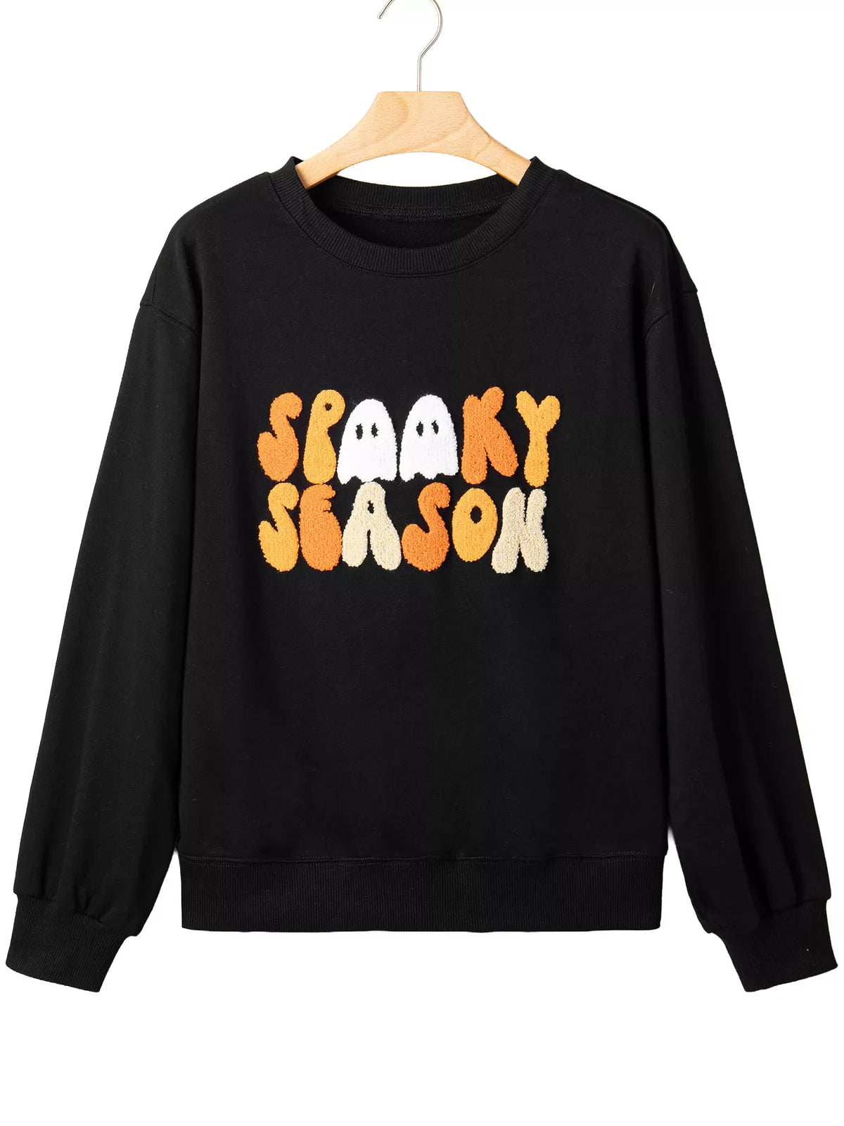 Embroidered Spooky Season Long Sleeve Round Neck Sweatshirt