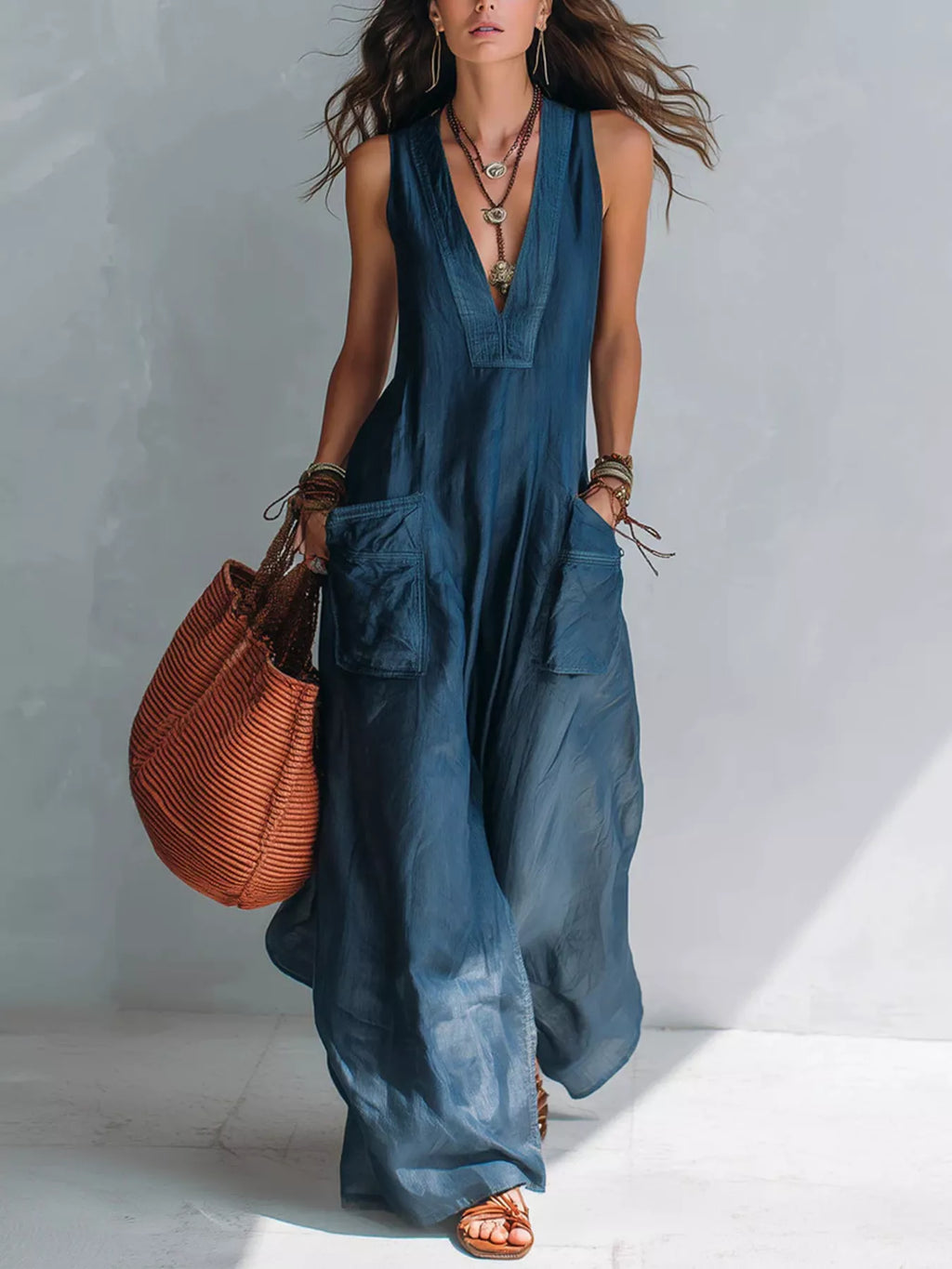 Full Size V-Neck Sleeveless Wide-Leg Jumpsuit Plus Size