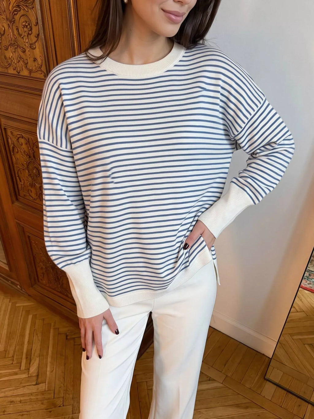 Striped Round Neck Knit Top