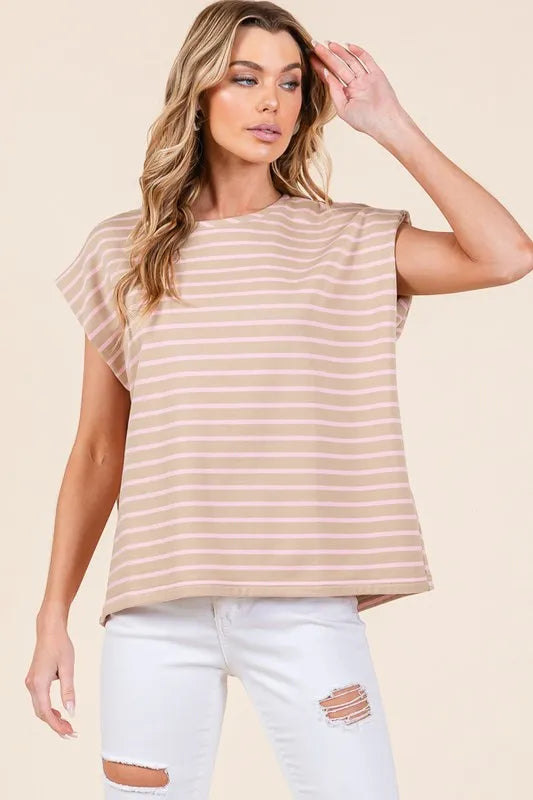 Lime 'N' Chili Striped Muscle Sleeve Top
