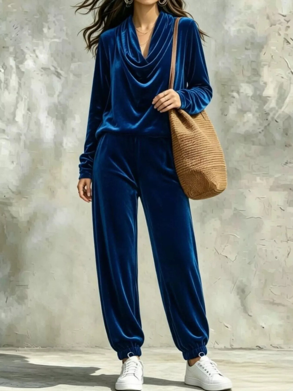 Full Size Velvet Cowl Neck Top and Pants Set Plus Size