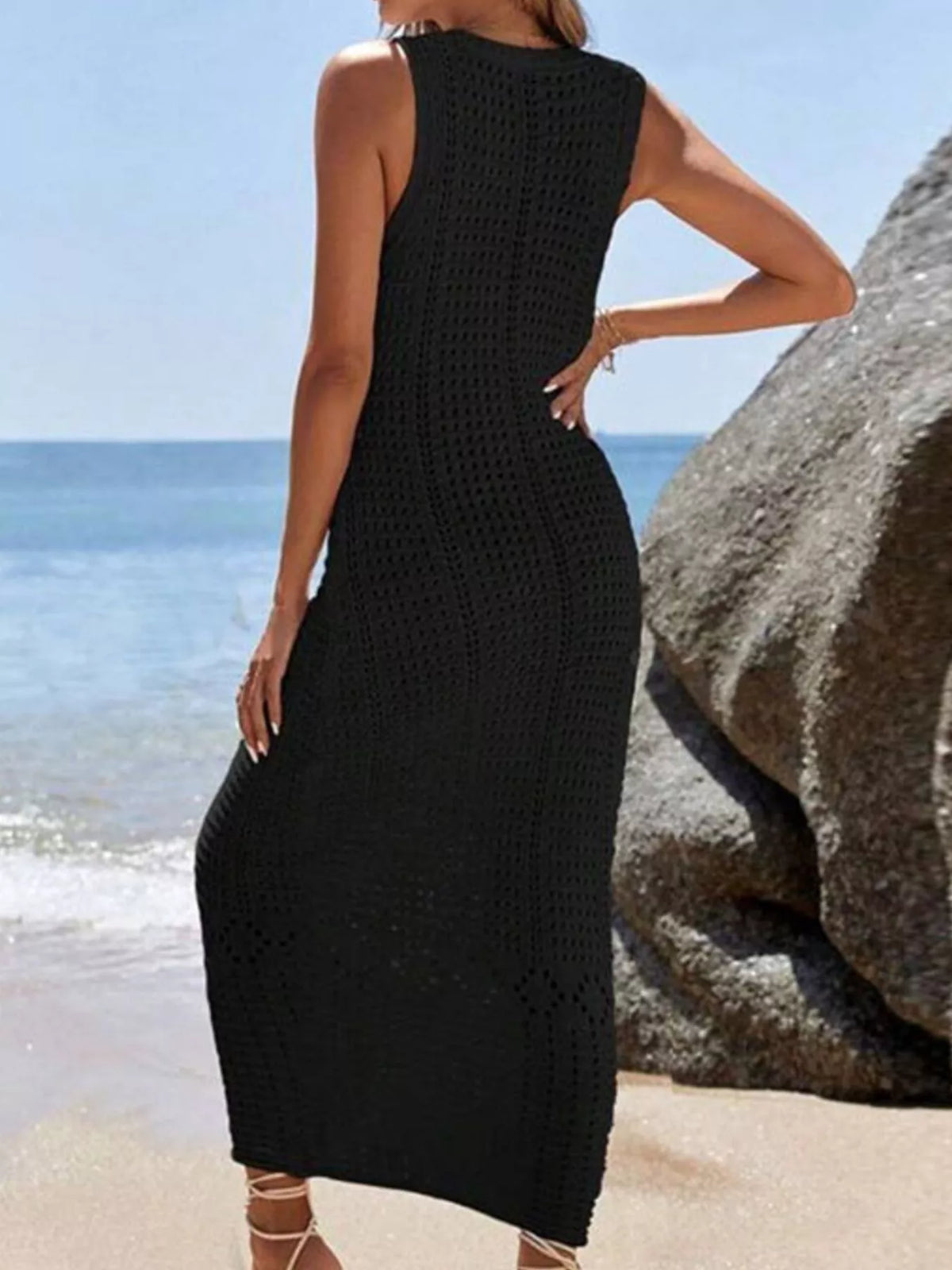 Sleeveless Crochet Knit Cover Up Maxi Dress