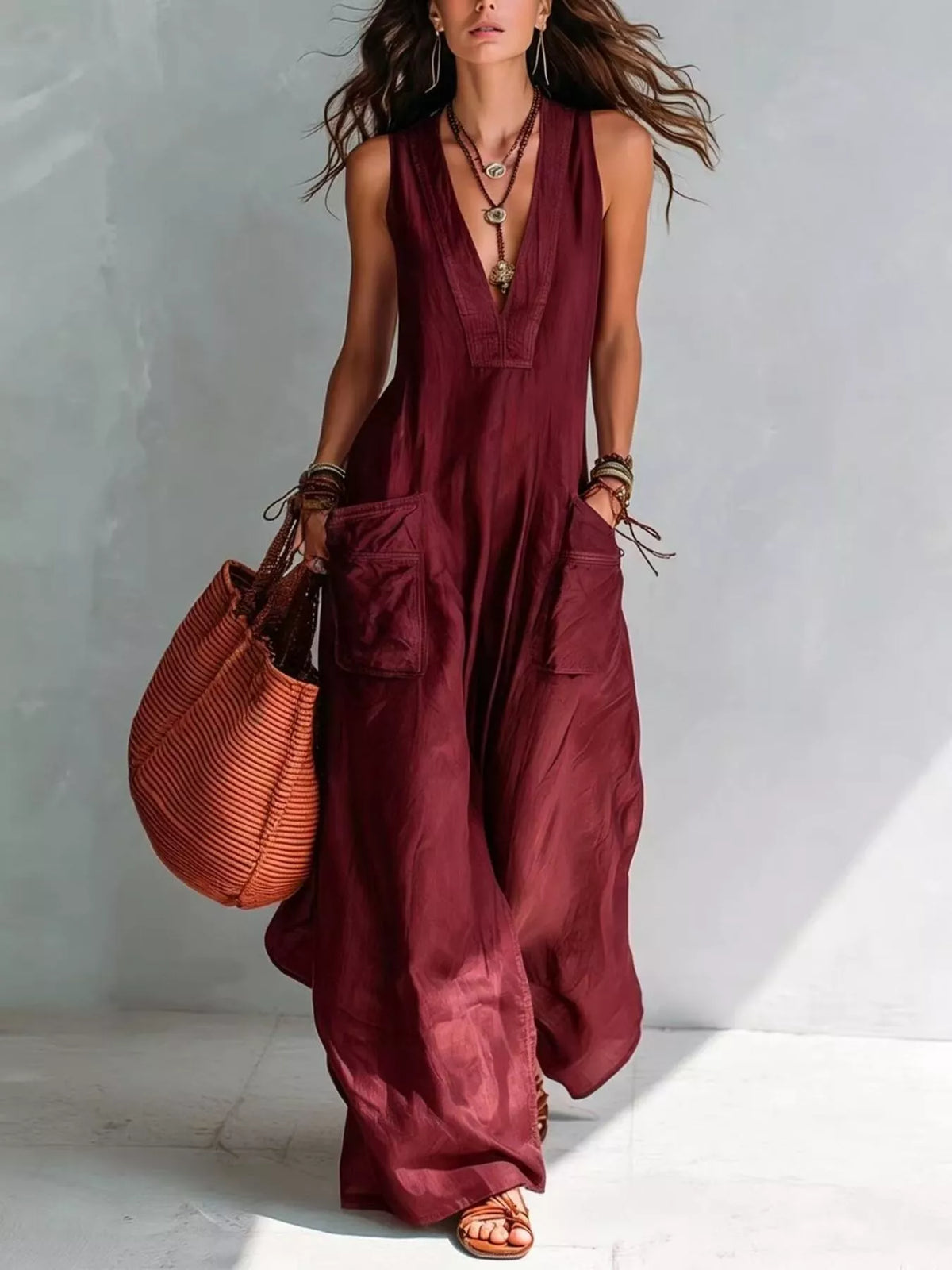 Full Size V-Neck Sleeveless Wide-Leg Jumpsuit Plus Size