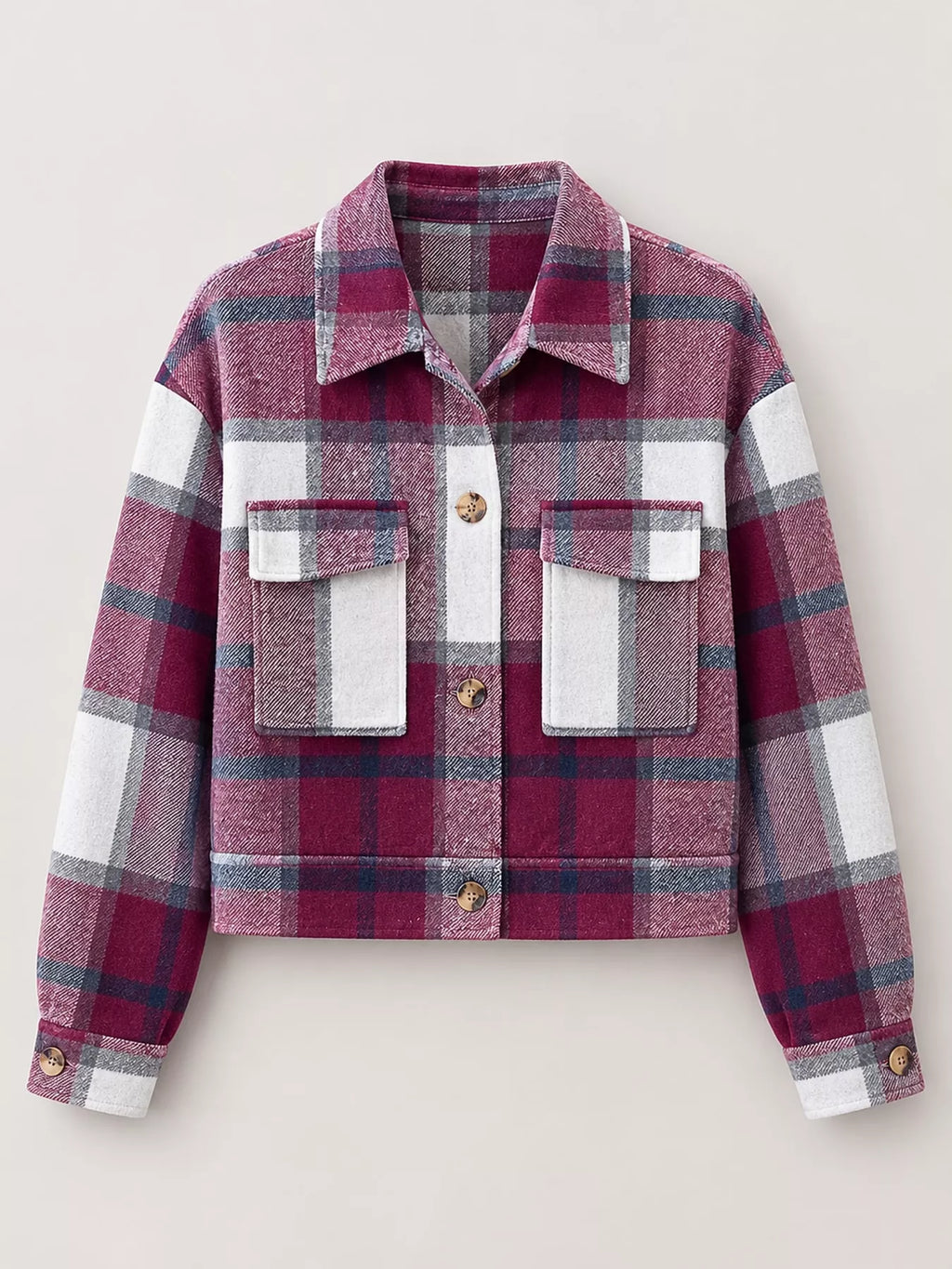 Plaid Button-Front Cropped Jacket