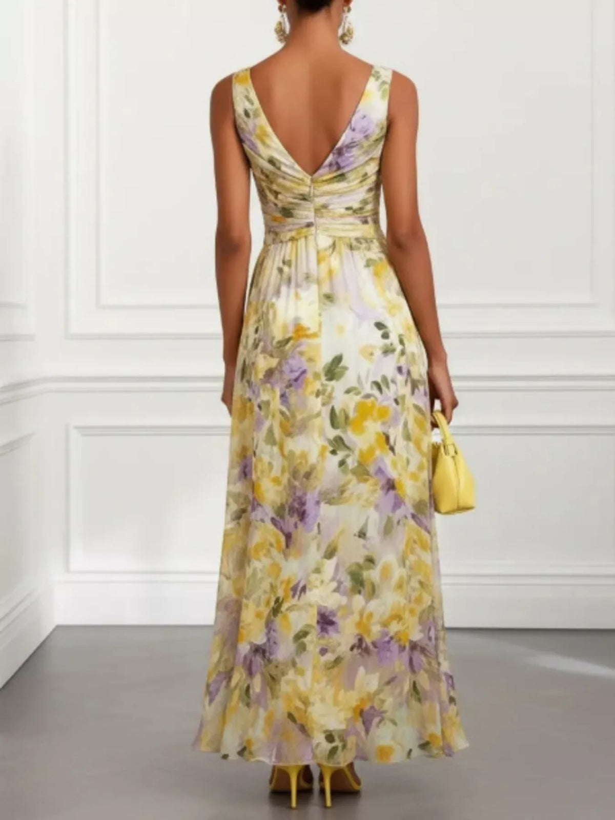 Floral Print Sleeveless Twist-Front Maxi Dress