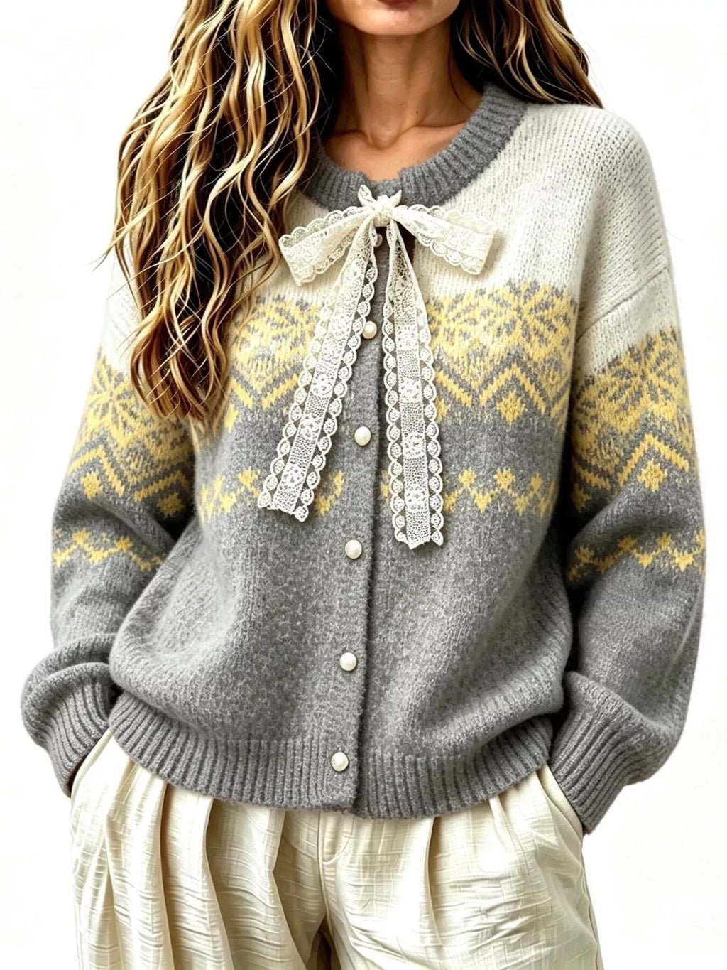 Full Size Lace Tie Button Up Cardigan Plus Size