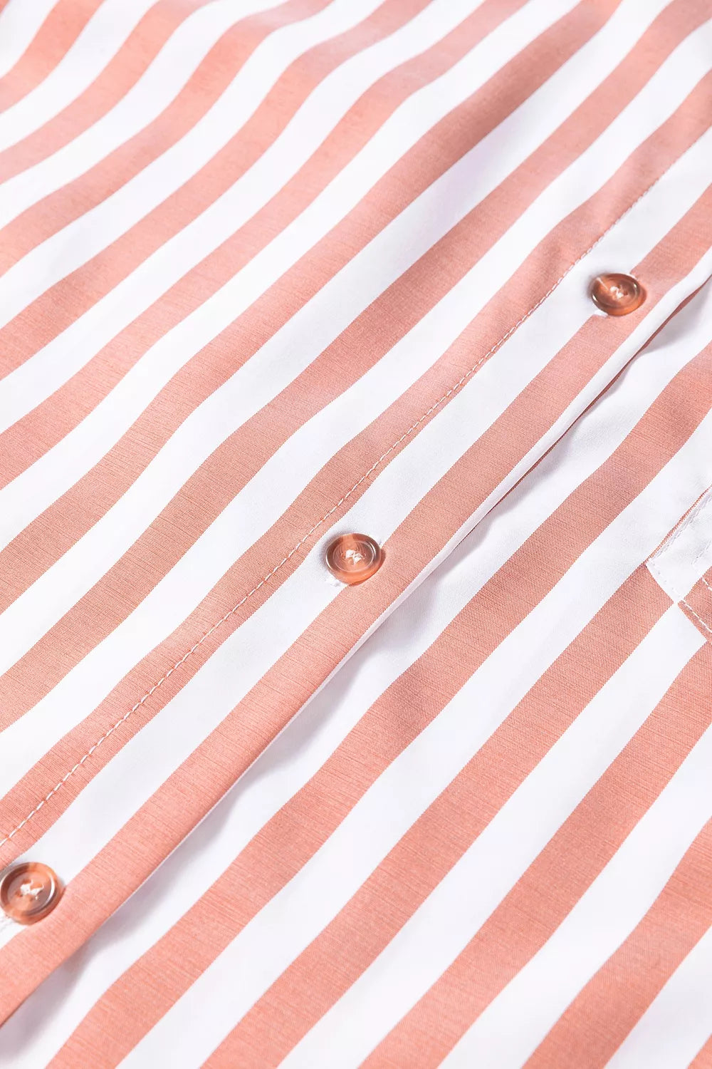 Stripe Collar Button Front Bracelet Sleeve Ruffle Hem Shirt