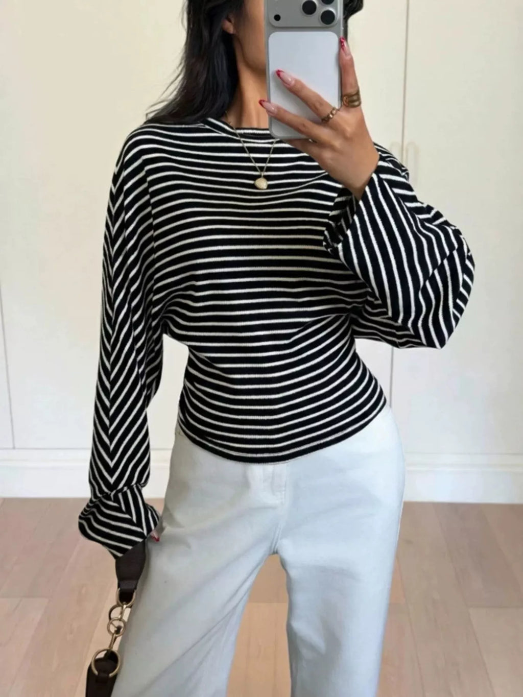 Casual Striped Long Sleeve Batwing T-Shirt