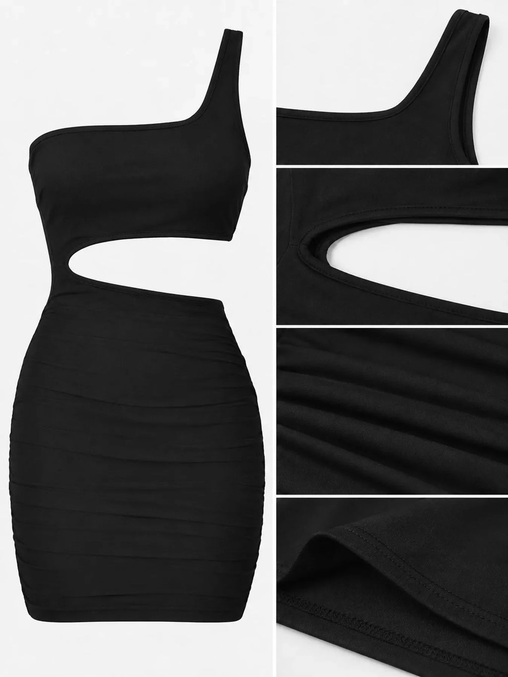 One-Shoulder Cutout Ruched Bodycon Mini Dress