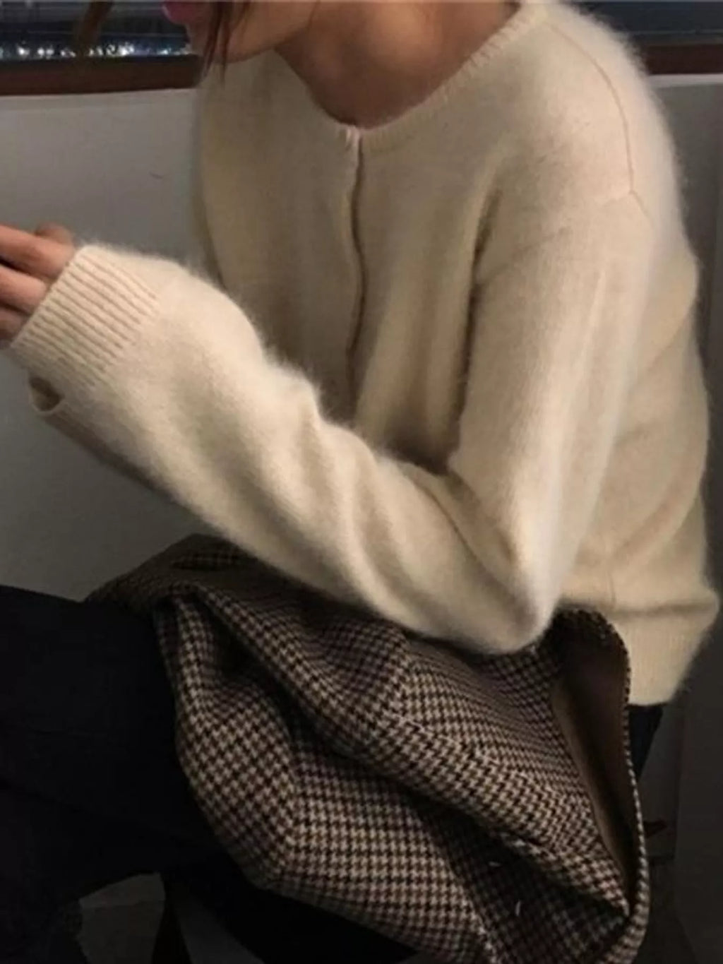 Crew Neck Button-Down Knit Cardigan