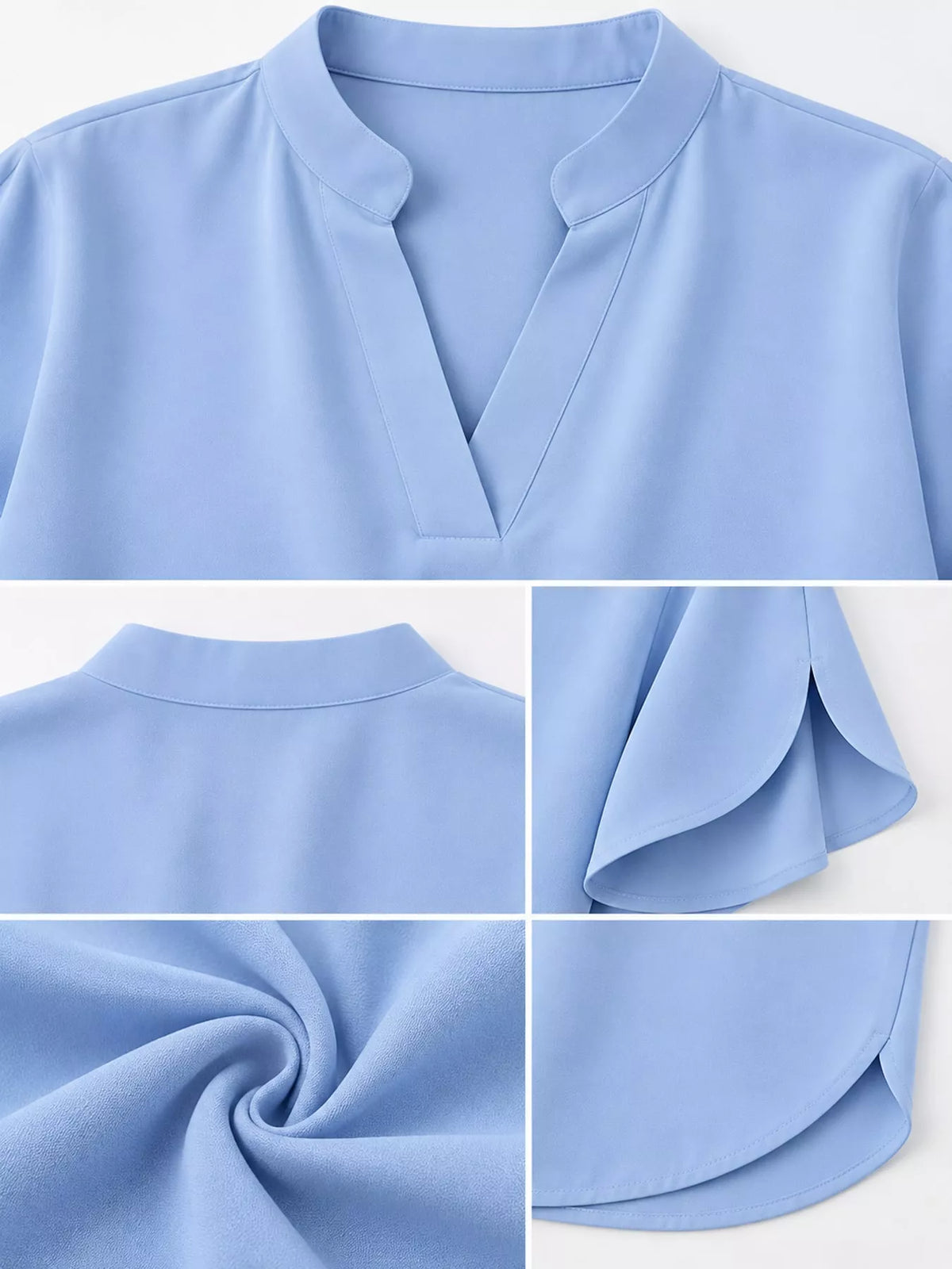 Notched Slit Short Sleeve Blouse