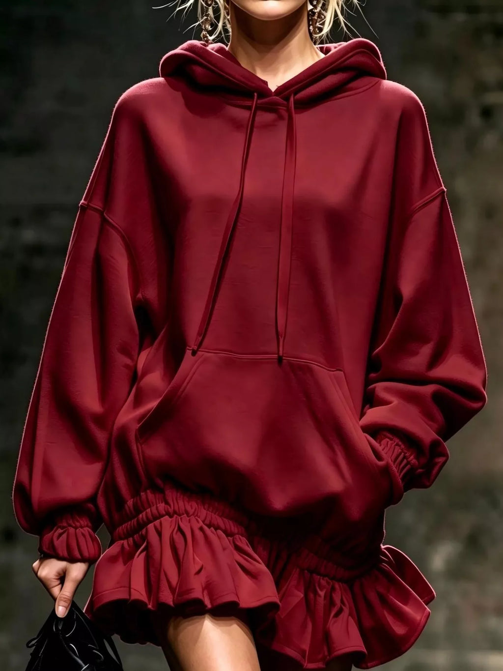 Casual Chic Hoodie Sweatshirt Mini Dress with Ruffled Hem