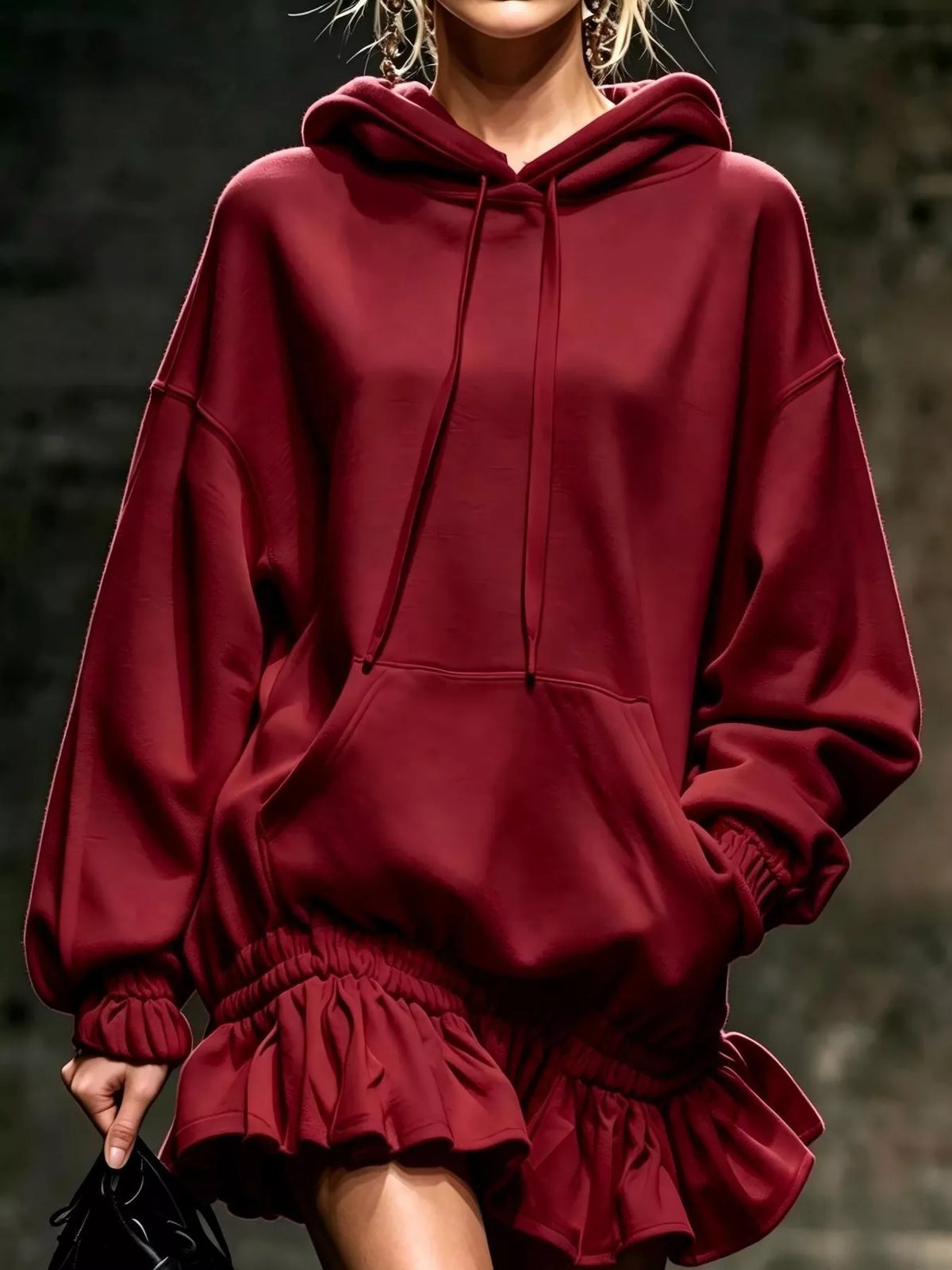 Casual Chic Hoodie Sweatshirt Mini Dress with Ruffled Hem