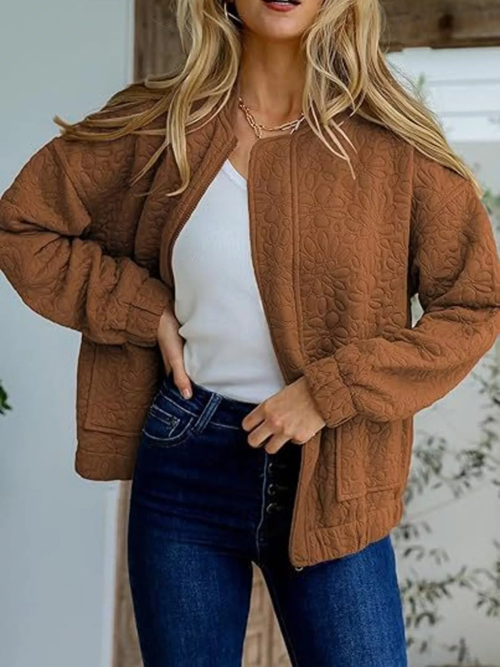 Floral Quilted Zip Up Jacket
