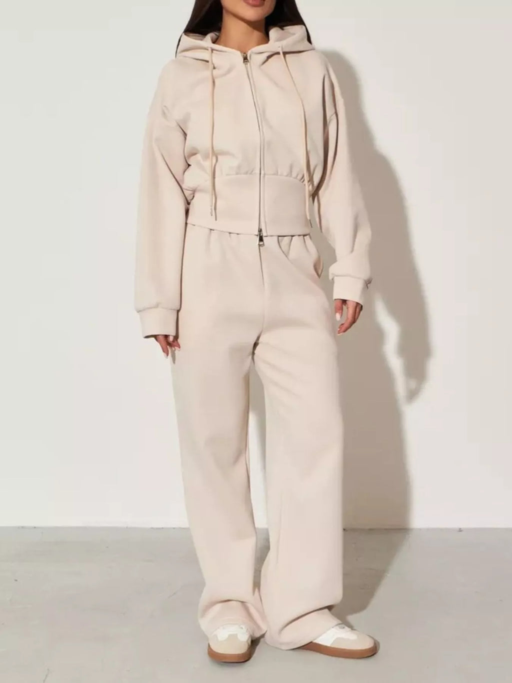 Zip-Up Hoodie and Wide-Leg Sweatpants Set