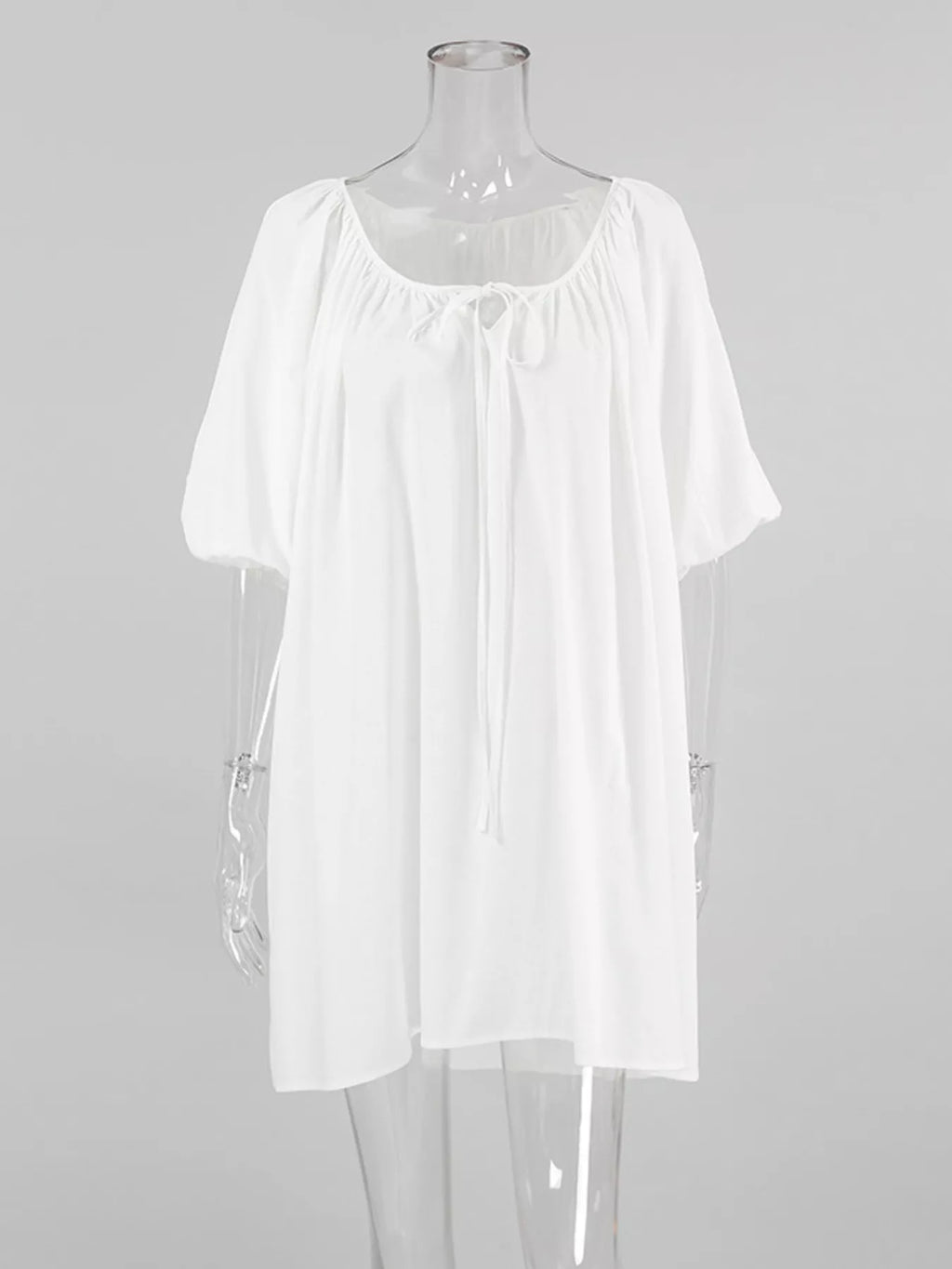 Tie Neck Puff Sleeve Lounge Dress