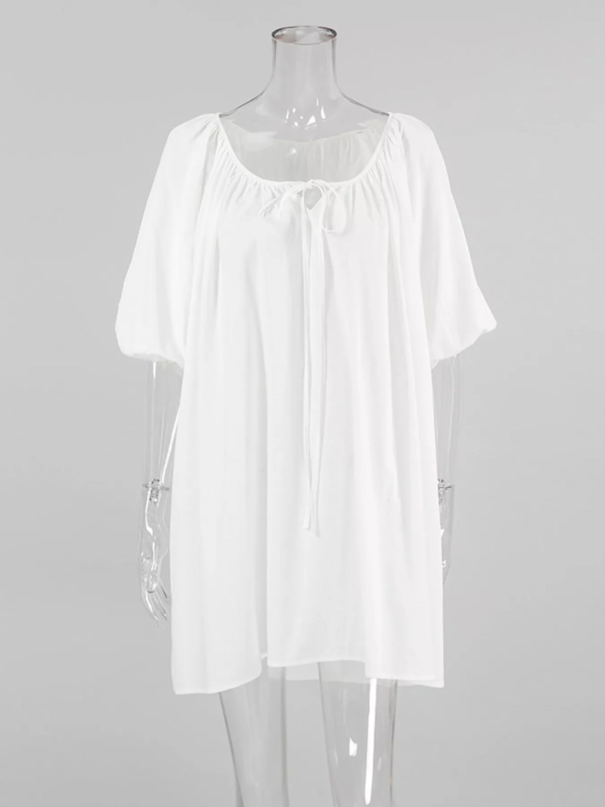 Tie Neck Puff Sleeve Lounge Dress