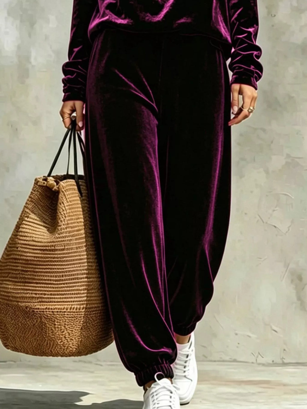 Full Size Velvet Cowl Neck Top and Pants Set Plus Size