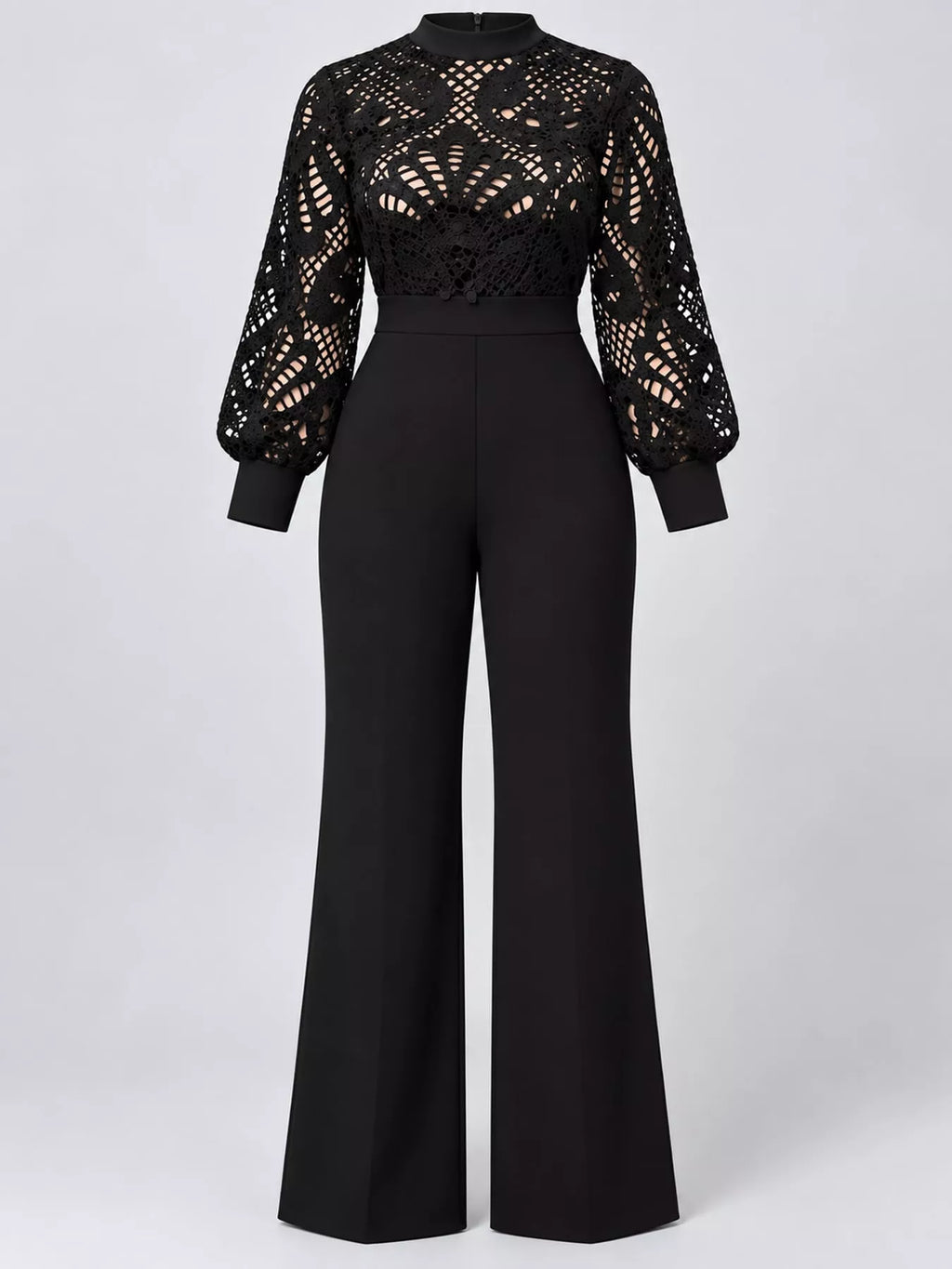 Full Size Lace Lantern Sleeve Flare Jumpsuit Plus Size