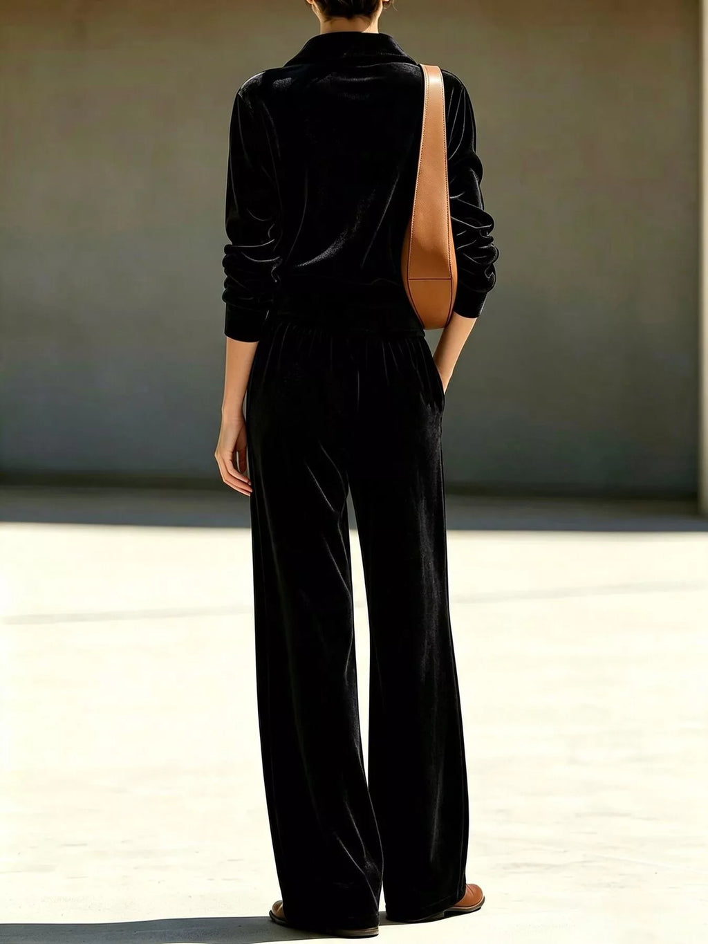 Full Size Half Zip Sweatshirt and Wide-Leg Pants Set Plus Size
