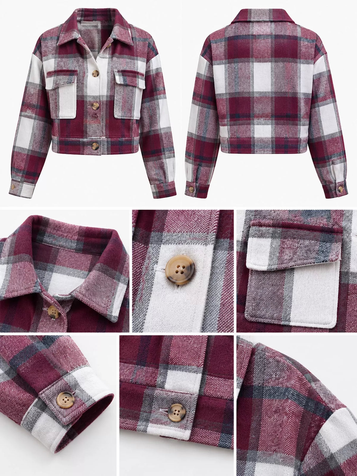 Plaid Button-Front Cropped Jacket