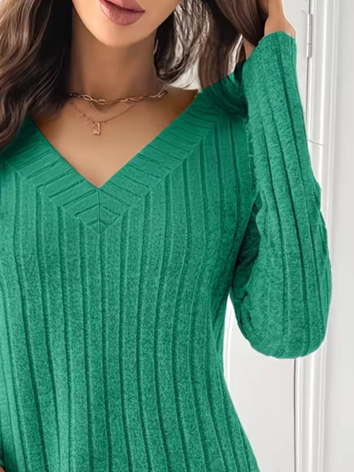 Ribbed Knit Long Sleeve T-Shirt