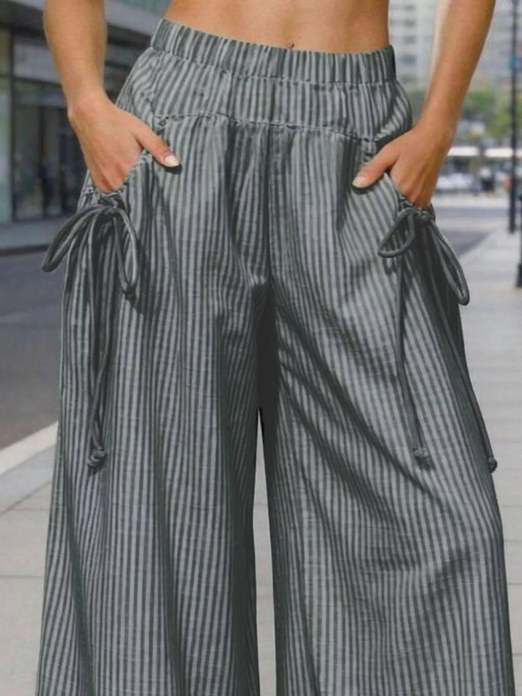 Full Size High-Waisted Striped Wide-Leg Pants Plus Size