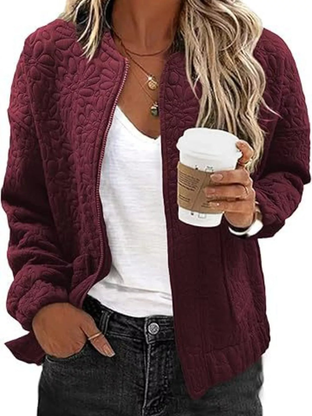 Floral Quilted Zip Up Jacket