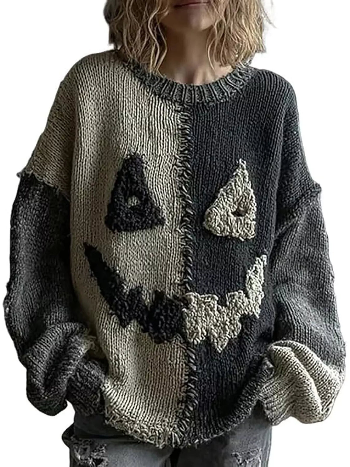 Full Size Color Block Oversized Dropped Shoulder Sweater Plus Size