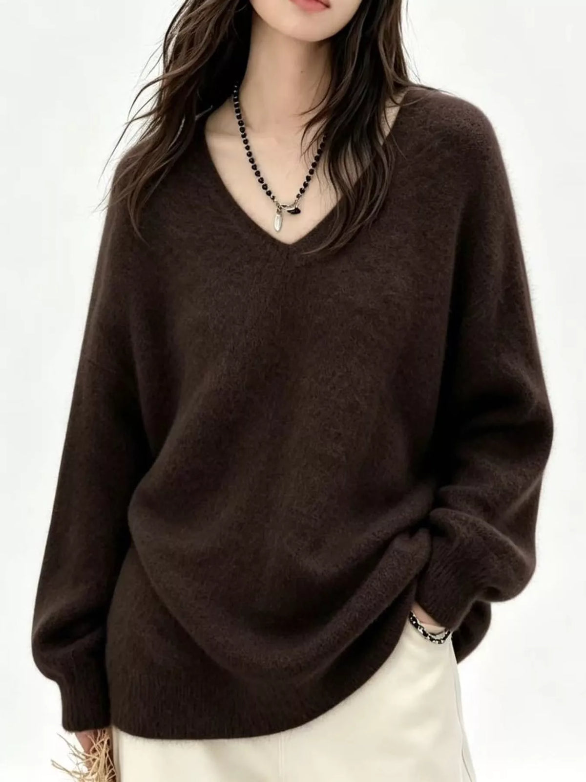 V-Neck Dropped Shoulder Sweater